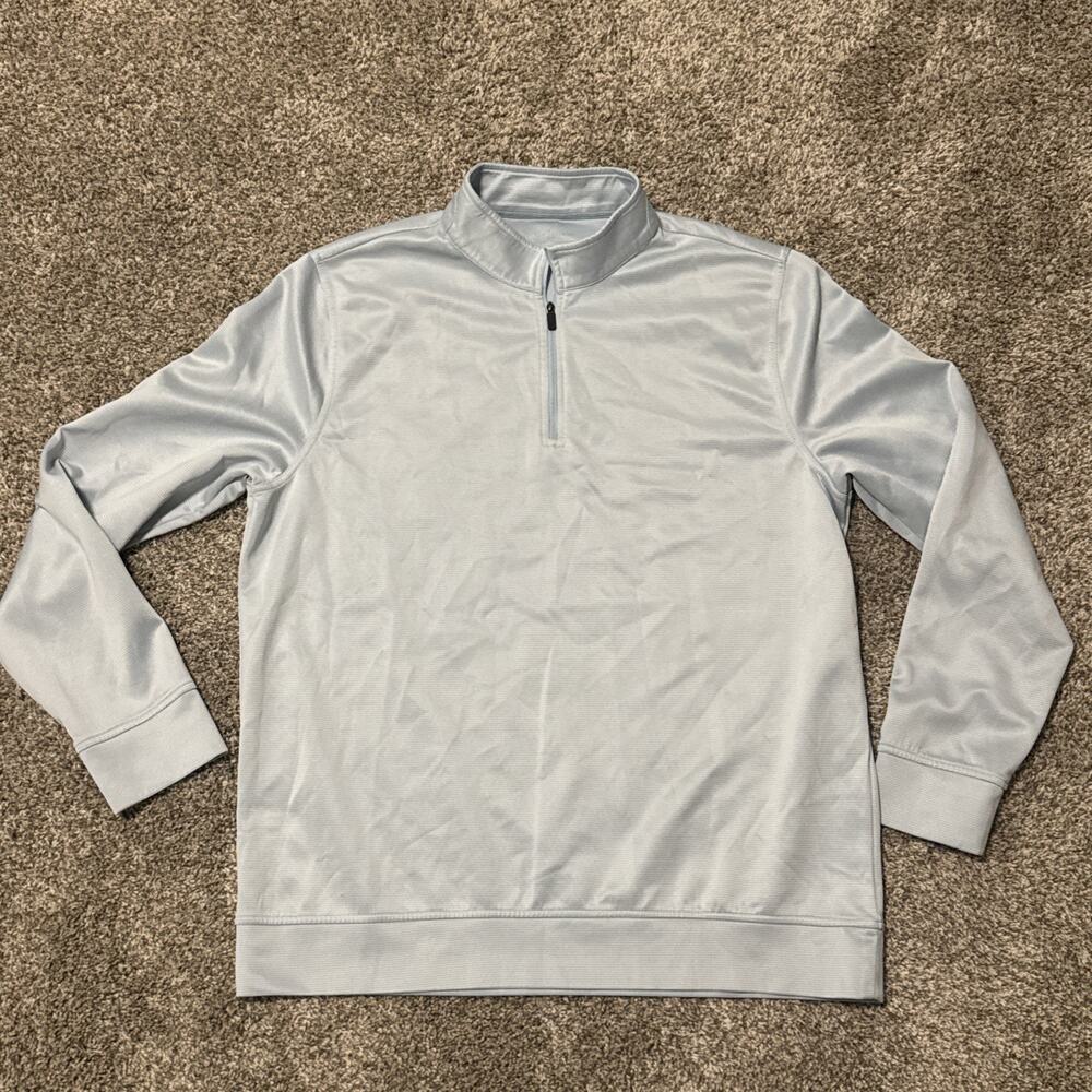 Hickey Freeman Mens 1/4 Zip Pullover Size L Blue Striped Performance Stretch EC